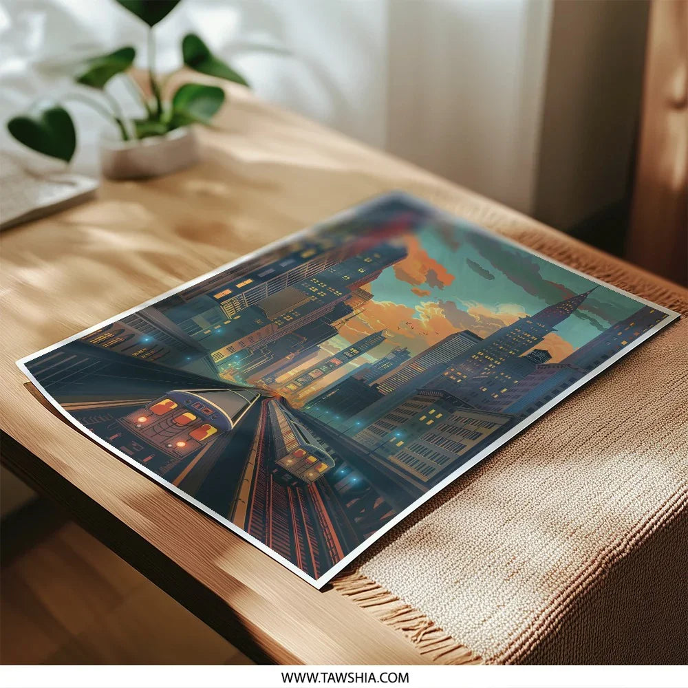 NYC Train Photographic Print, Cityscape Art, Urban Decor, Subway Art, New York City Skyline, Travel Print, Wall Art Print - Tawshia