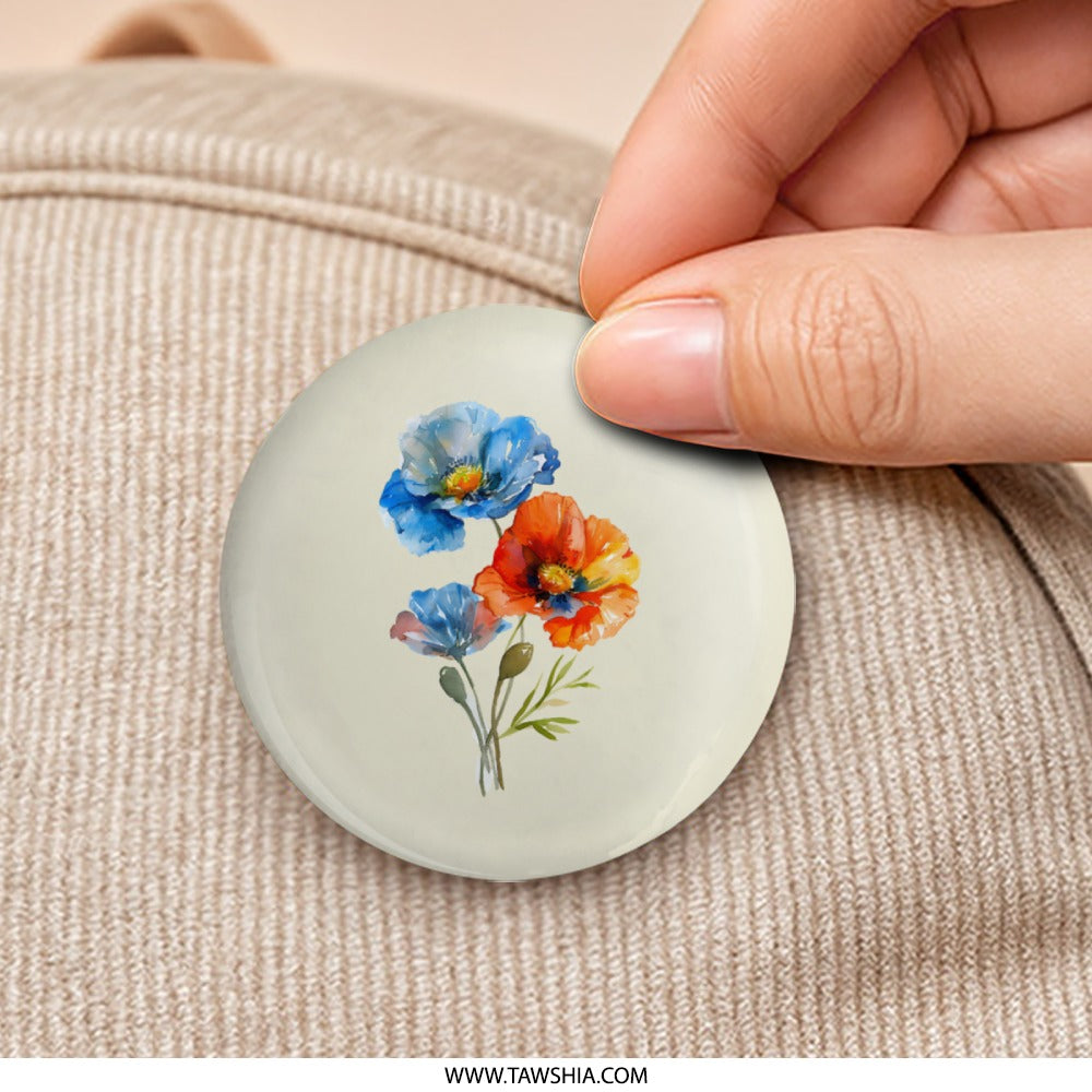 Watercolor Floral Pinback, Poppy Flower Pin, Colorful Flower Pin, Unique Floral Design Pinback, Artistic Flower Pinback, Button Pin - Tawshia
