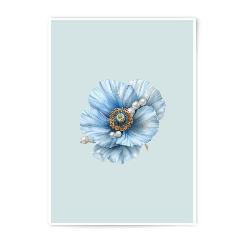 Blue Poppy Print, Flower Wall Art, Botanical Decor, Floral Photographic Prints, Pearl Accent, Delicate Artwork, Modern Home Decor - Tawshia