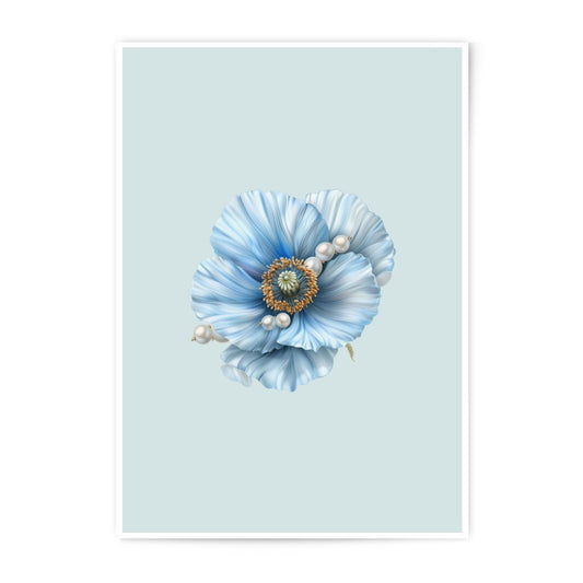 Blue Poppy Print, Flower Wall Art, Botanical Decor, Floral Photographic Prints, Pearl Accent, Delicate Artwork, Modern Home Decor - Tawshia