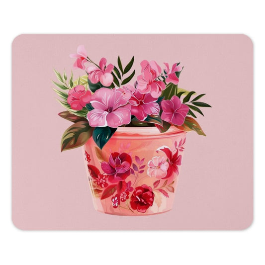 Pink Floral Mouse Pad, Cute Flower Pot Mousepad, Botanical Desk Decor, Artistic Workspace Accessory, Gift for Her, Pretty Mouse Pad - Tawshia