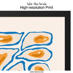 Abstract Oyster Wall Art, Blue and Orange Print, Modern Home Decor, Coastal Artwork, Stylish Wall Decor, Trendy Gift Idea - Tawshia