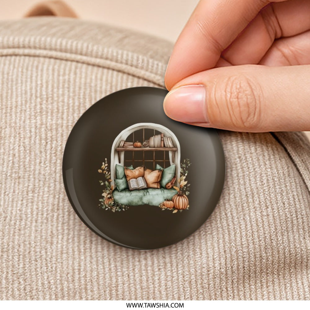 Cozy Autumn Window Pinback Button, Reading Nook Button, Fall Decor Button, Pumpkin Patch Button, Autumn Aesthetic Pin - Tawshia