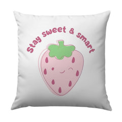 Strawberry Pillow, Cute Pillow, Kawaii Pillow, Kids Room Decor, Playroom Pillow, Stay Sweet and Smart, Fruit Pillow, Nursery Pillow - Tawshia