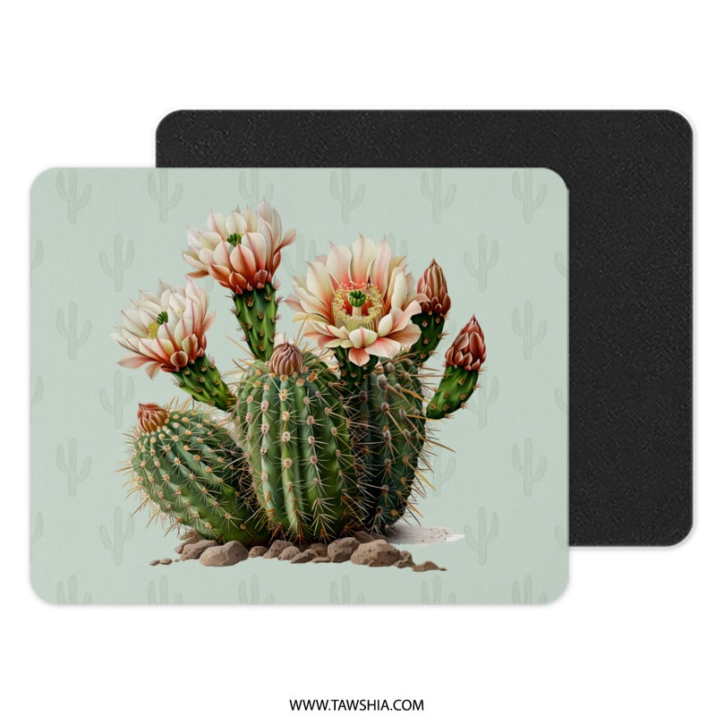 Blooming Cactus Mouse Pad, Desert Flower Art, Botanical Desk Accessory, Cute Office Decor, Garden Gift, Nature Lover, Unique Mousepad - Tawshia