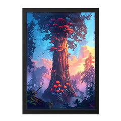 Enchanted Forest Wall Art, Mushroom Tree Print, Fantasy Landscape Decor, Whimsical Artwork, Unique Home Decor - Tawshia