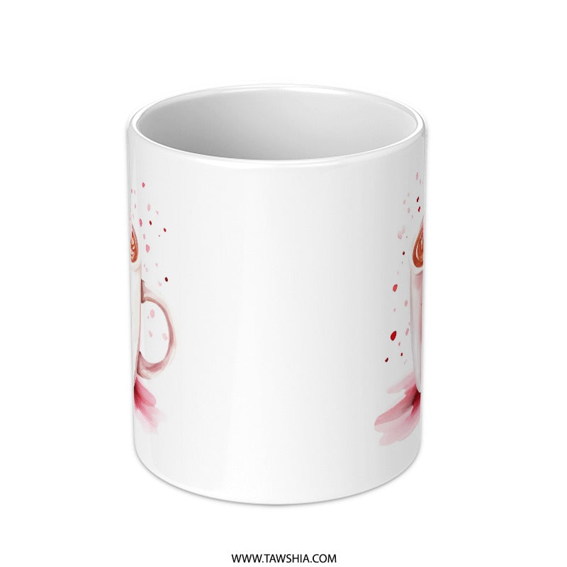 Hot Chocolate Mug, Heart Mug, Valentines Gift, Coffee Cup, Cocoa Cup, Watercolor Design, Heart Marshmallows, Valentines Mug - Tawshia