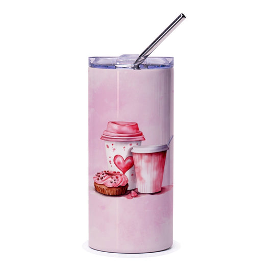 Pink Donut Coffee Tumbler, Valentines Tumbler, Foodie Lover Tumbler, Aesthetic Tumbler, Sweet Treats Tumbler, Cute Tumbler for her, Gift - Tawshia