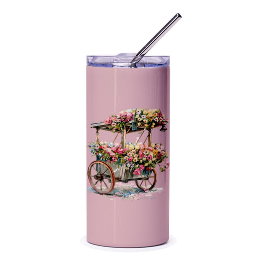 Floral Cart Tumbler, Spring Flowers Tumbler, Flower Market Cart, Easter Eggs, Vintage Cart Design, Cute Tumbler, Gift Idea for Her - Tawshia
