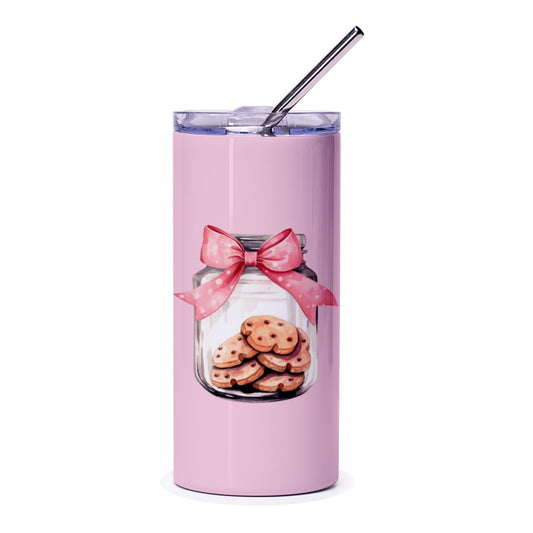 Cookies in Jar Tumbler, Pink Bow Tumbler, Cute Cookies Tumbler, Baking Lover Gift, Gift For Her, Foodie Tumbler, Stainless Steel Tumbler - Tawshia