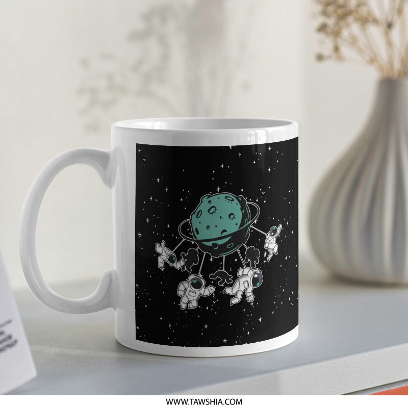 Adorable Astronauts and Moon Print Coffee Mug product