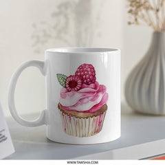 Watercolor Raspberry Cupcake Mug, Sweet Treat Coffee Mug, Dessert Lover Gift Idea, Cute Baking Gift, Foodie Mug, Unique Kitchen Decor - Tawshia