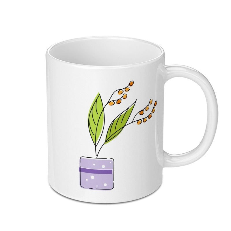 Cute Plant Mug, Floral Mug, Potted Plant Mug, Unique Mug, Coffee Mug, Tea Mug, Gift Mug, Office Mug, Kitchen Decor Mug, Plant Lover Gift - Tawshia
