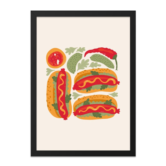 Hot Dog Wall Art, Kitchen Print, Foodie Gift, Restaurant Decor, Sausage Art, Culinary Poster, Funny Food Art, Hotdog Lover Gift - Tawshia