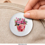 Floral Pinback Button, Pink Flowers, Botanical, Flower Pot, Garden, Cute Button, Trendy Accessories, Plant Lover Gift, Unique Pin, Aesthetic - Tawshia