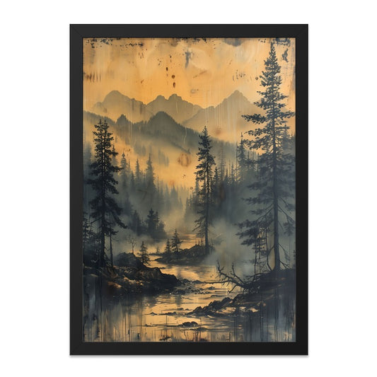 Misty Mountain Wall Art, Forest Landscape Print, River Scene Artwork, Pine Tree Painting, Nature Lover Decor, Framed Wall Art - Tawshia