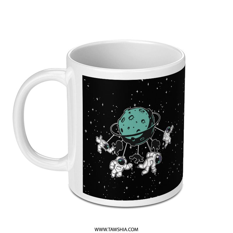 Astronauts Dancing Around Planet Coffee Mug product