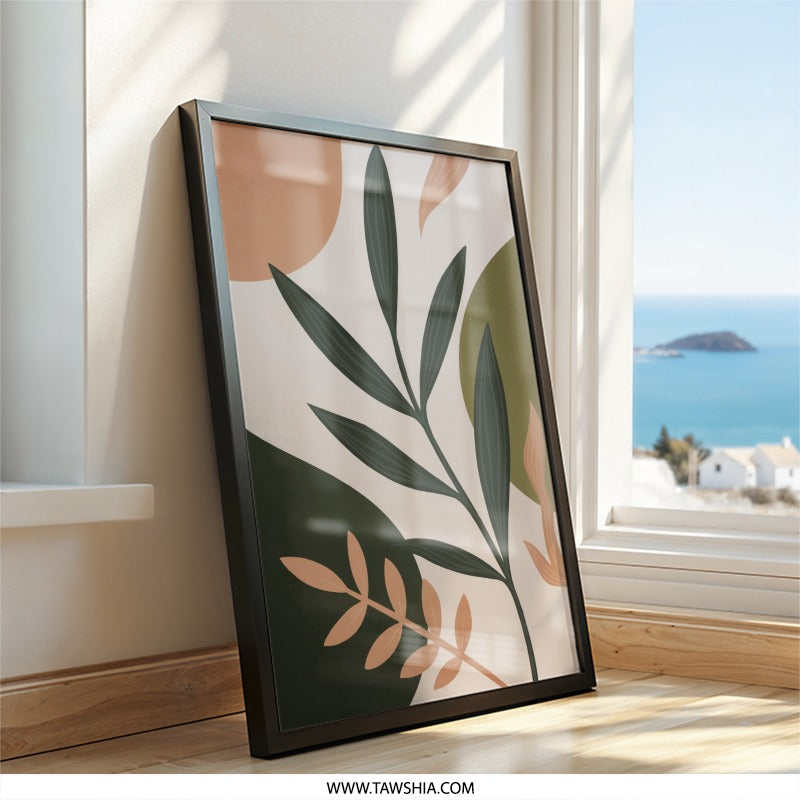 Abstract Botanical Wall Art, Modern Leaf Print, Minimalist Home Decor, Neutral Tone Art, Plant Wall Decor, Contemporary Art Print - Tawshia
