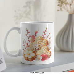 Floral Cookies Mug, Heart Cookies, Spring Flowers, Unique Gift, Coffee Cup, Tea Mug, Cute Mug, Gift for Baker, Baking Lover, Gift for Her - Tawshia