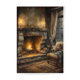 Cozy Fireplace Photographic Print, Warm Home Decor, Cabin Art, Rustic Wall Decor, Living Room Art, Fireplace Painting, Art Print - Tawshia