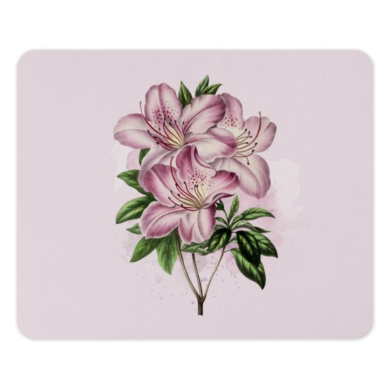 Floral Mouse Pad, Pink Azalea Flower, Botanical Illustration Mousepad, Desk Decor, Office Gift, Aesthetic Mousepad, Custom Mouse Pad - Tawshia