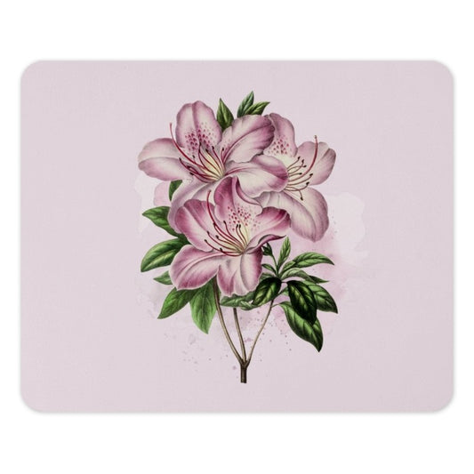 Floral Mouse Pad, Pink Azalea Flower, Botanical Illustration Mousepad, Desk Decor, Office Gift, Aesthetic Mousepad, Custom Mouse Pad - Tawshia