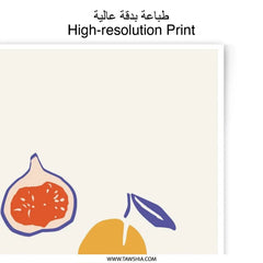 Fruit Photographic Print, Modern Kitchen Wall Art, Minimalist Food Illustration, Fig, Orange, Plum, Cute Prints, Home Decor, Gift Idea - Tawshia