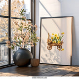 Daffodil Wall Art, Flower Cart Print, Spring Decor, Garden Tools, Botanical Illustration, Rustic Wall Decor, Floral Art, Gift for Gardener - Tawshia