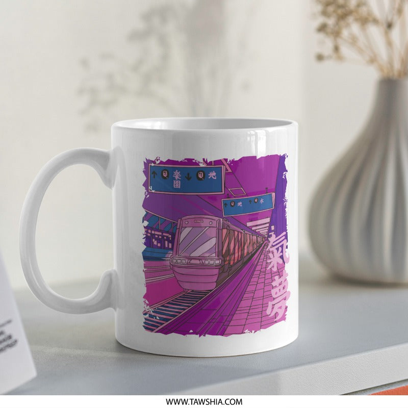 Vibrant Pink Train Graphic White Coffee Mug product