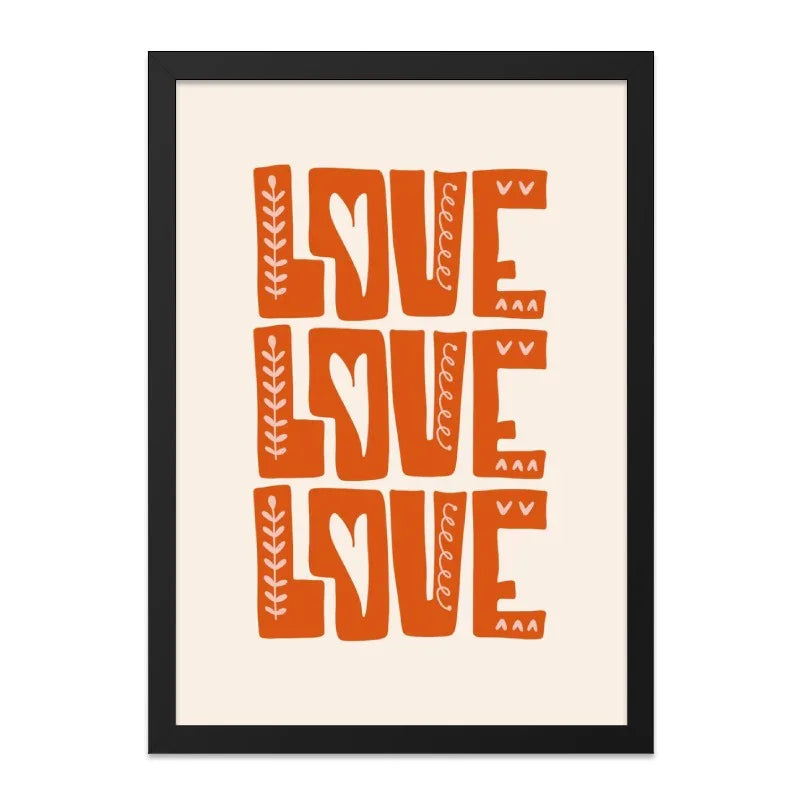 Love Wall Art, Modern Love Print, Minimalist Art, Boho Wall Decor, Orange Love Art, Trendy Home Decor, Gift Idea, Framed Wall Art - Tawshia