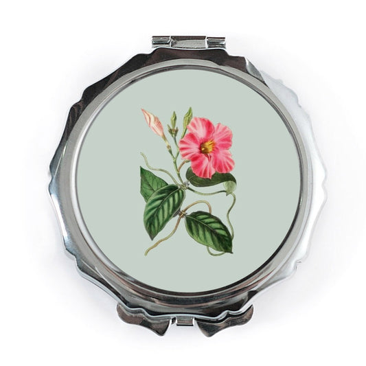 Pink Mandevilla Flower Pocket Mirror, Botanical Vintage Art Compact Mirror, Floral Design Accessory, Gift for Her, Aesthetic Makeup Mirror - Tawshia