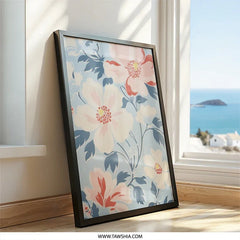 Floral Wall Art Print, Botanical Art, Flower Print, Light Blue Wall Decor, Pastel Floral Art, Elegant Wall Decor, Living Room Art - Tawshia