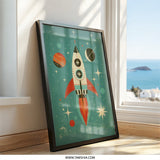 Retro Rocket Wall Art, Space Print, Mid Century Modern Art, Sci Fi Decor, Kids Room Art, Nursery Art, Space Theme, Outer Space Art - Tawshia