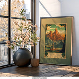 Mountain Landscape Wall Art, Mosque Art Print, Middle Eastern Decor, Architectural Scenery, Framed Artwork, Oriental Design, Home Decor - Tawshia