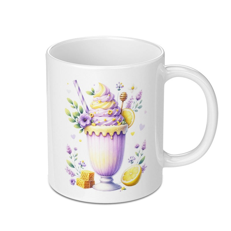 Lemon Lavender Latte Mug, Floral Coffee Cup, Unique Tea Mug, Cute Drinkware, Aesthetic Mug, Gift for Her, Whimsical Watercolor Mug - Tawshia