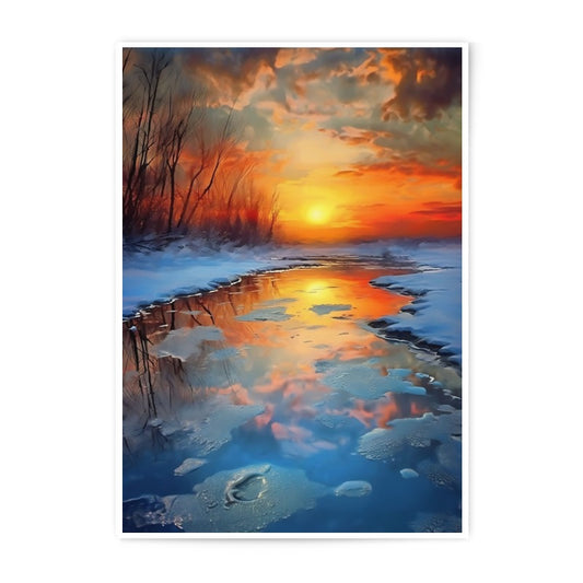 Winter Sunset Photographic Print, Frozen River Art, Colorful Sky Reflection, Landscape Photography, Home Decor, Wall Art, Nature Print - Tawshia