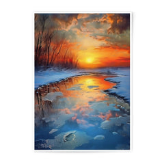 Winter Sunset Photographic Print, Frozen River Art, Colorful Sky Reflection, Landscape Photography, Home Decor, Wall Art, Nature Print - Tawshia