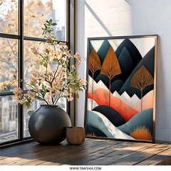 Abstract Mountain Wall Art, Modern Landscape Print, Geometric Trees Poster, Minimalist Home Decor, Nature Inspired Artwork - Tawshia