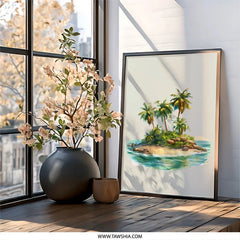 Tropical Island Framed Wall Art, Palm Trees Island Art, Beach Decor, Coastal Art Print, Ocean Wall Decor, Vacation Vibes, Summer Home Decor - Tawshia