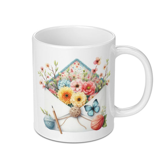 Floral Mail Mug, Butterfly Mug, Yarn Ball Mug, Flower Mug, Floral Envelope Mug, Cute Mug, Coffee Mug, Tea Mug, Gift Mug, Unique Mugs - Tawshia