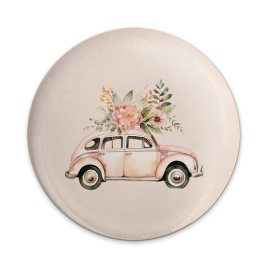 Pink Car Pinback Button, Floral Car Button, Vintage Car Button, Flower Car Pin, Cute Car Badge, Retro Car Pinback, Car Lover Gift - Tawshia