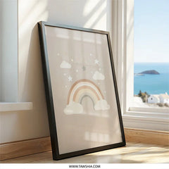 Rainbow Wall Art, Boho Nursery Decor, Stars and Clouds Print, Neutral Tone Art, Kids Room Decor, Playroom Art, Rainbow Baby Decor - Tawshia