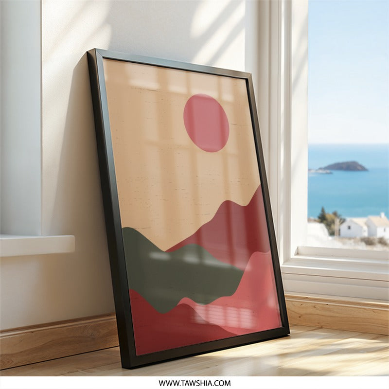 Minimalist Mountain Wall Art, Sunset Landscape Print, Abstract Geometric Art, Scandinavian Home Decor, Modern Nature Art - Tawshia