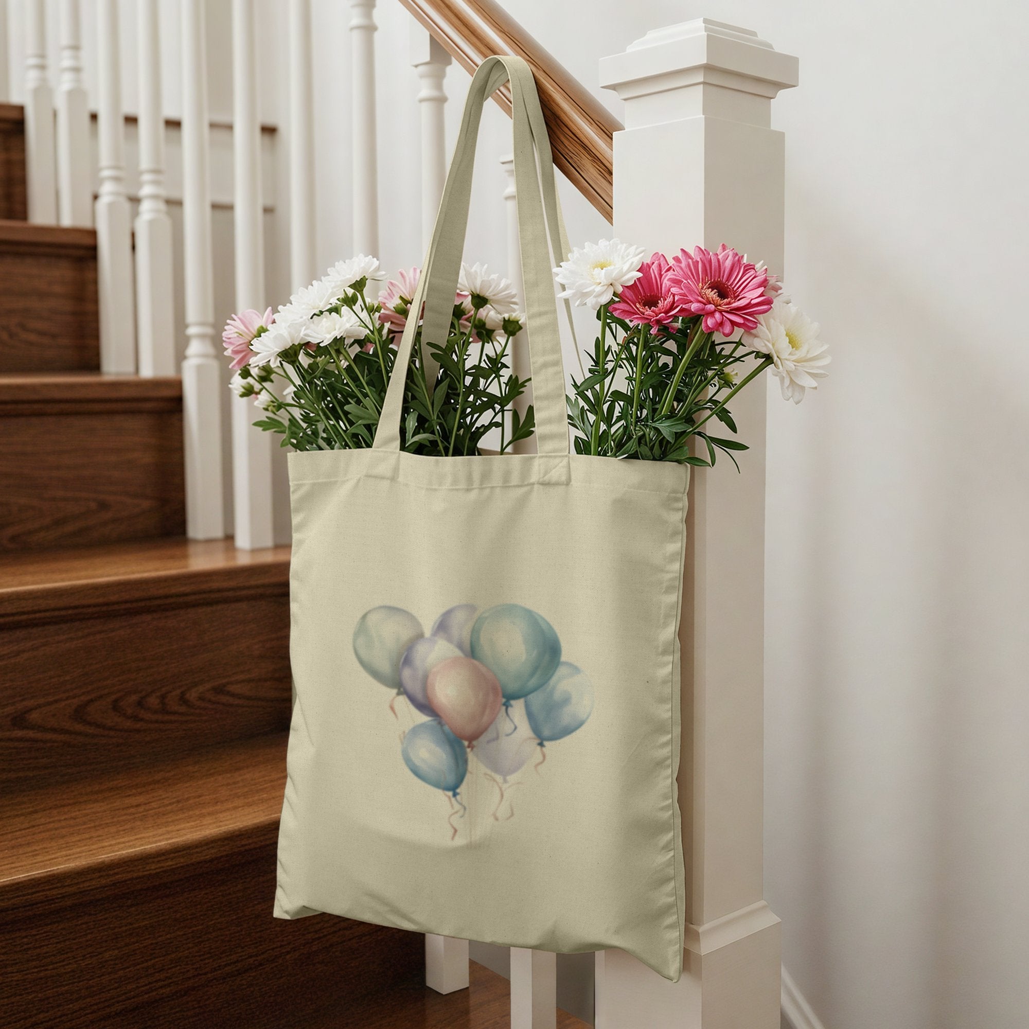 Pastel Balloon Artwork Beige Tote Bag product type
