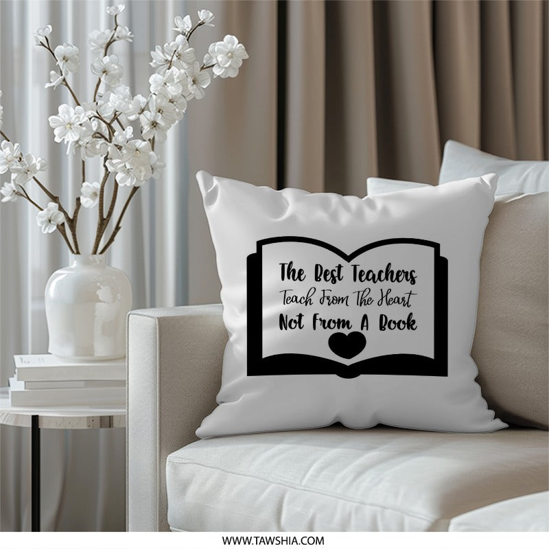 Teacher Appreciation Pillow, Best Teacher Gift, Heart Pillow, Teaching From Heart Gift, Thank You Teacher, Book Lover Pillow - Tawshia