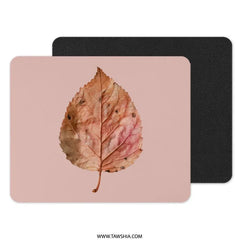 Autumn Leaf Mouse Pad, Fall Decor, Pink Background, Nature Inspired, Desk Accessory, Office Gift, Unique Mousepad, Home Office, Gaming - Tawshia