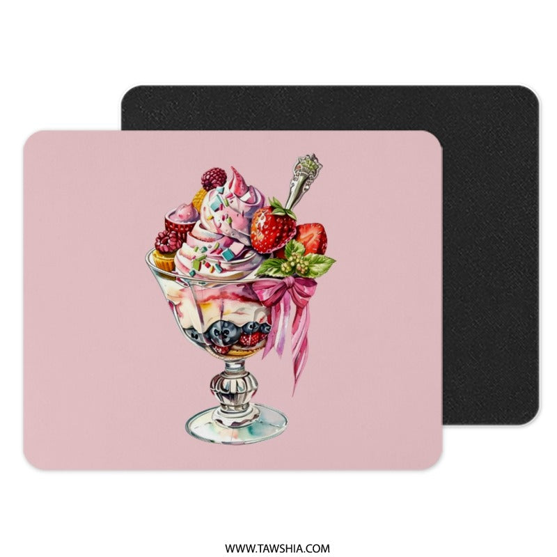 Dessert Mouse Pad, Ice Cream Sundae Art, Berries and Cream, Pink Aesthetic, Sweet Treat Desk Decor, Foodie Gift, Kawaii Mousepad - Tawshia