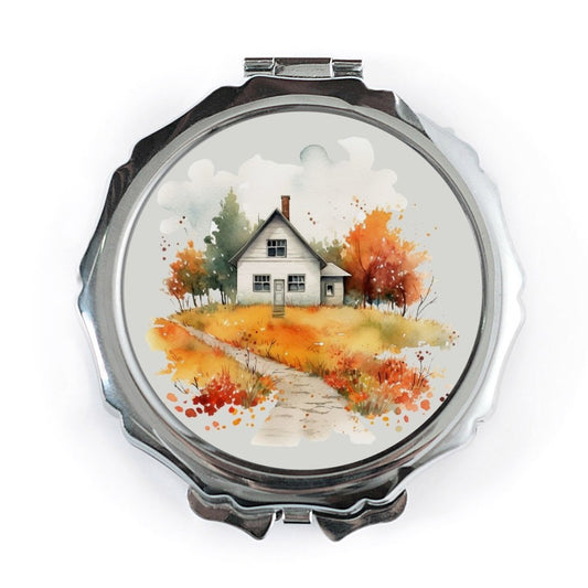 Watercolor House Pocket Mirror, Autumn Landscape Mirror, Country Home Decor, Cute Pocket Mirror, Portable Mirror, Gifts for Her - Tawshia
