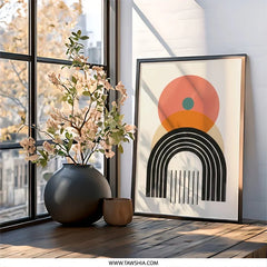 Mid Century Modern Wall Art, Abstract Geometric Print, Boho Home Decor, Minimalist Art Print, Circle Rainbow Poster - Tawshia
