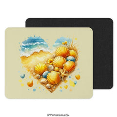 Seashell Heart Mouse Pad, Beachy Vibes, Coastal Decor, Ocean Lover Gift, Summer Desk Accessories, Beach Art Mousepad - Tawshia